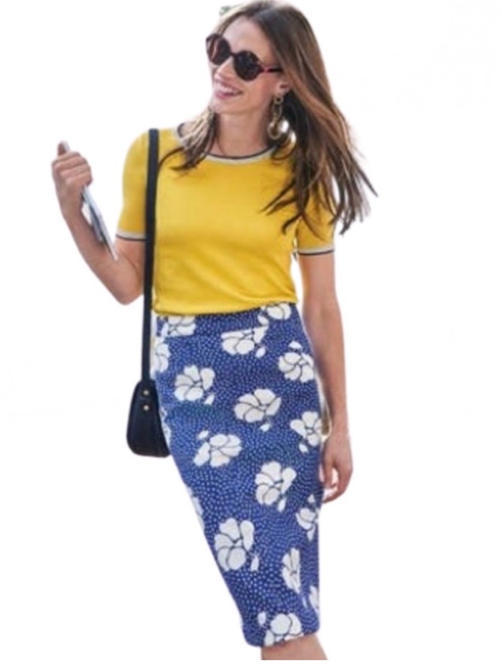 BODEN Martha Floral Pencil Skirt in blue and white florals Size 14